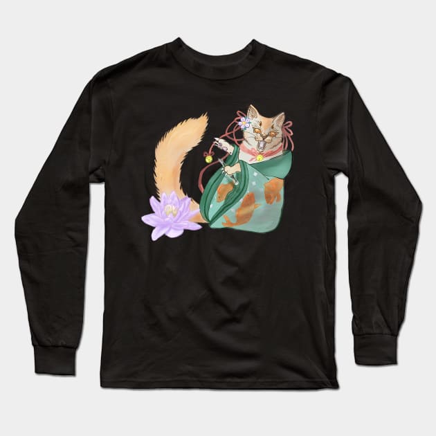 japan cat with kimono Long Sleeve T-Shirt by NevermindOnArt